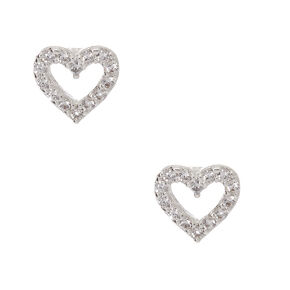 Silver Cubic Zirconia Heart Stud Earrings,
