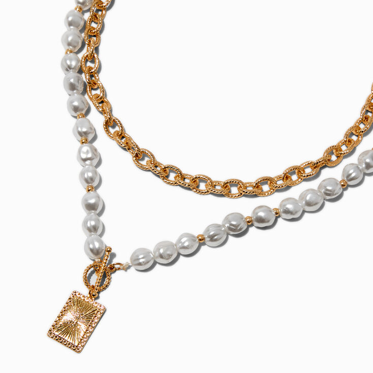 Gold-tone Pearl Chain Multi-Strand Necklace ,