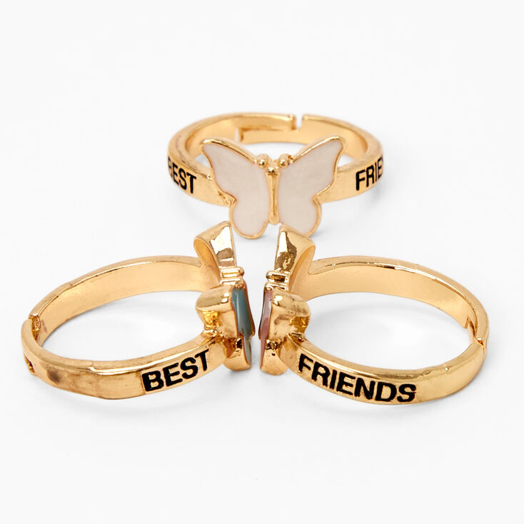 Gold Best Friends Enamel Butterfly Rings - 3 Pack,