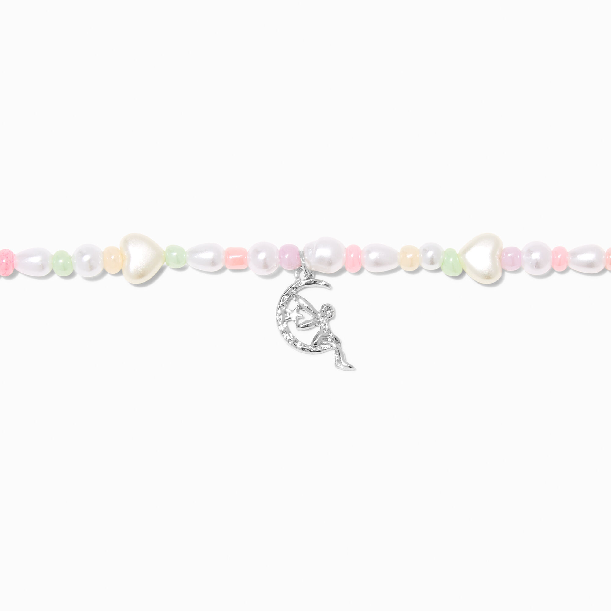 View Claires Tone Fairy Pearl Heart Pastel Beaded Choker Necklace Silver information