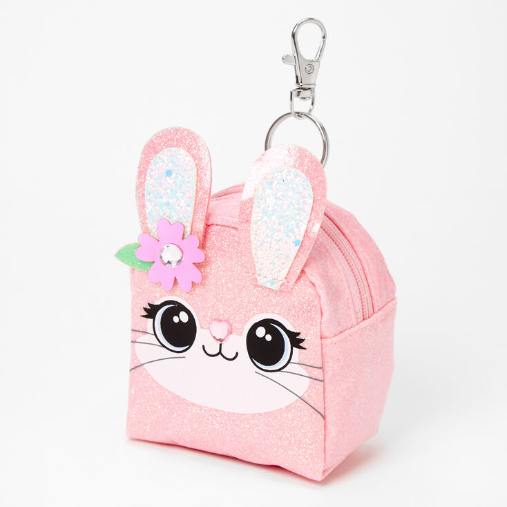 Glitter Bunny Face Mini Backpack Keychain - Pink,