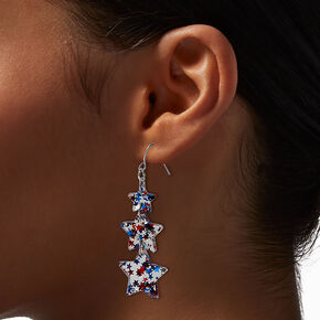 Red, White, &amp; Blue Glitter Star Linear Trio Drop Earrings,