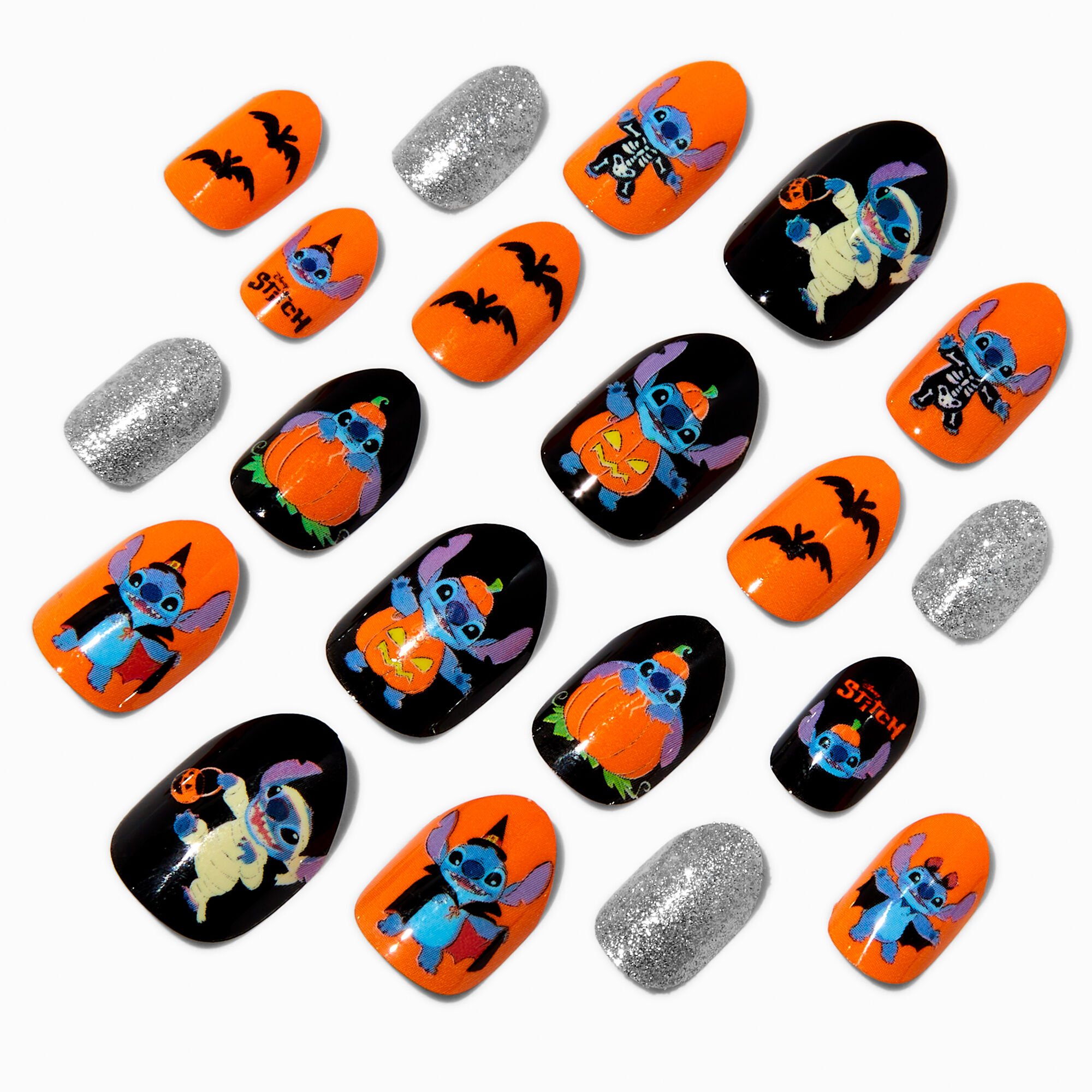 Disney Stitch Claire's Exclusive Halloween Stiletto Press On Faux Nail Set - 20 Pack,