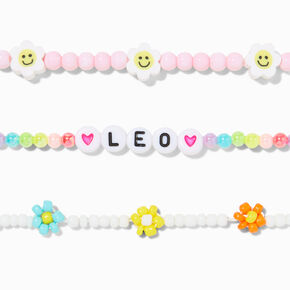 Zodiac Daisy Happy Face Beaded Stretch Bracelets - 3 Pack, Leo,