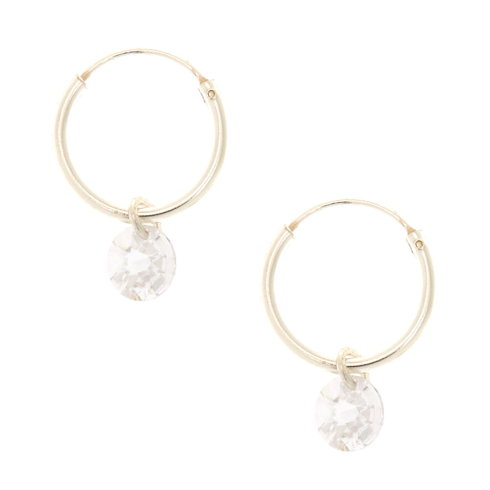 12MM Sterling Silver Cubic Zirconia Hoop Earrings,