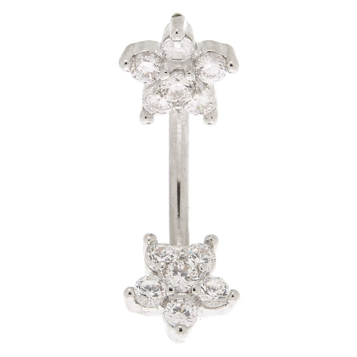 Silver-tone 14G Double Flower Crystal Belly Ring,