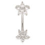 Piercing de nombril en zircon cubique double fleur 1,6&nbsp;mm en acier inoxydable couleur argent&eacute;e,