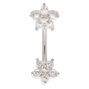 Silver-tone 14G Double Flower Crystal Belly Ring,