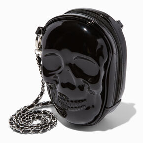 Skull Shaped Black Patent Crossbody Bag,
