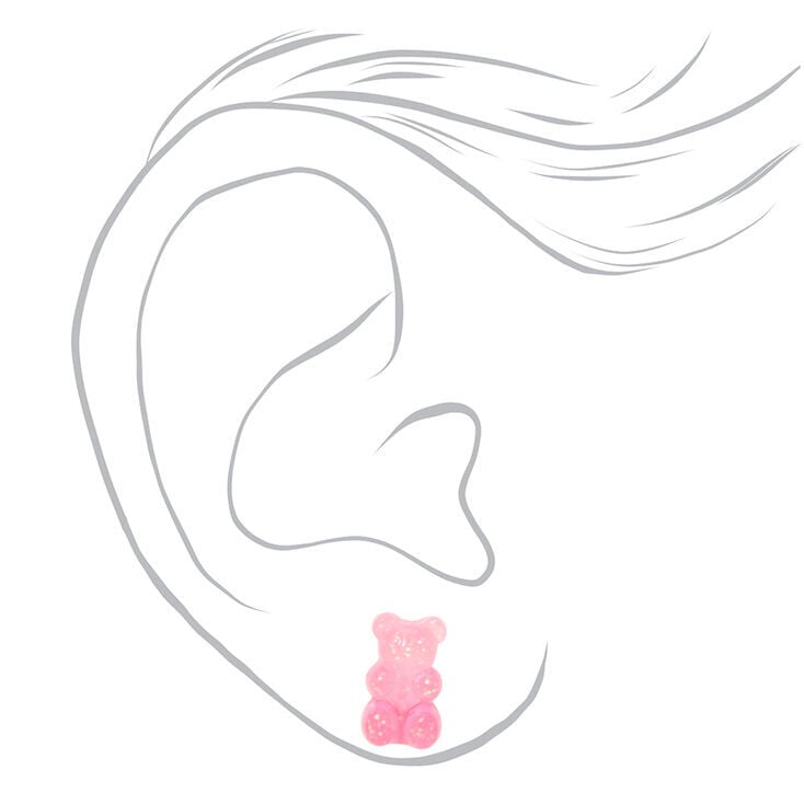 Pink 0.5" Gummy Bears® Glow In The Dark Stud Earrings,