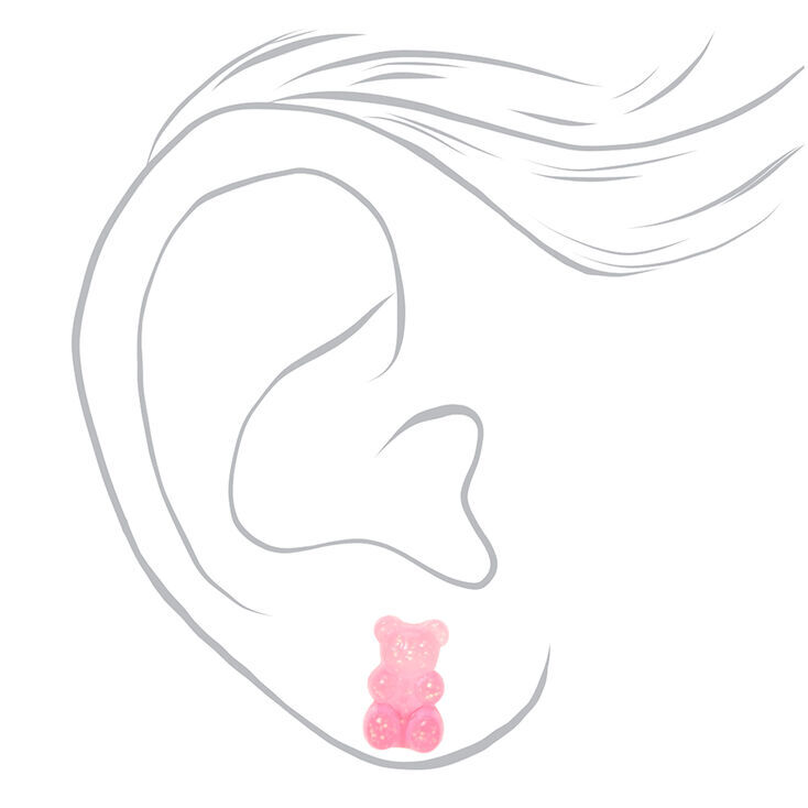 Pink 0.5&quot; Gummy Bear Glow In The Dark Stud Earrings,