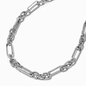 Silver-tone Chunky Figaro Toggle Chainlink Necklace,