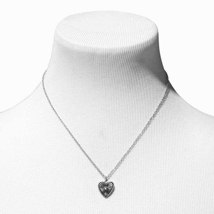Silver Heart Fortune Teller Pendant Necklace &amp; Drop Earrings Set - 2 Pack,