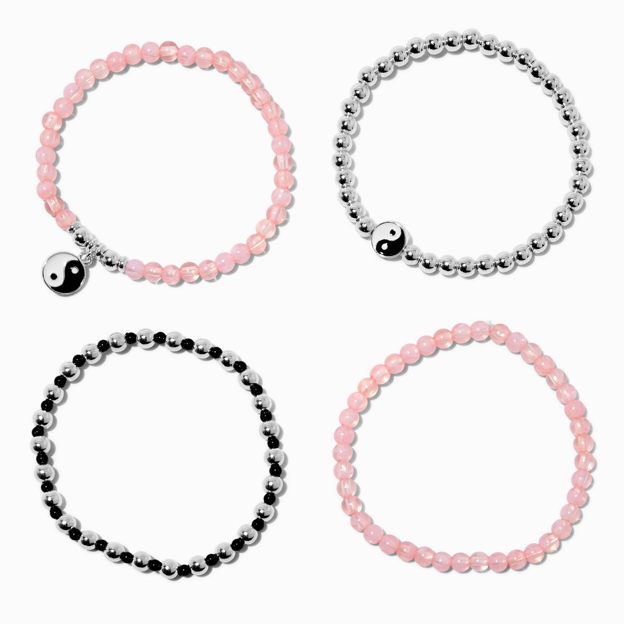 Bracelets élastiques Yin Yang roses - Lot de 4,