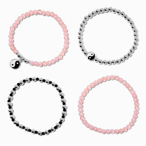 Bracelets &eacute;lastiques Yin Yang roses - Lot de 4,