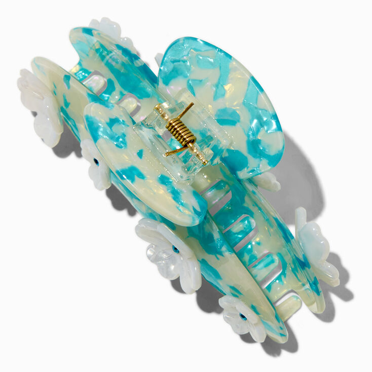 T H E M E x Claire&#39;s Blue &amp; White Floral Pearl Hair Claw,