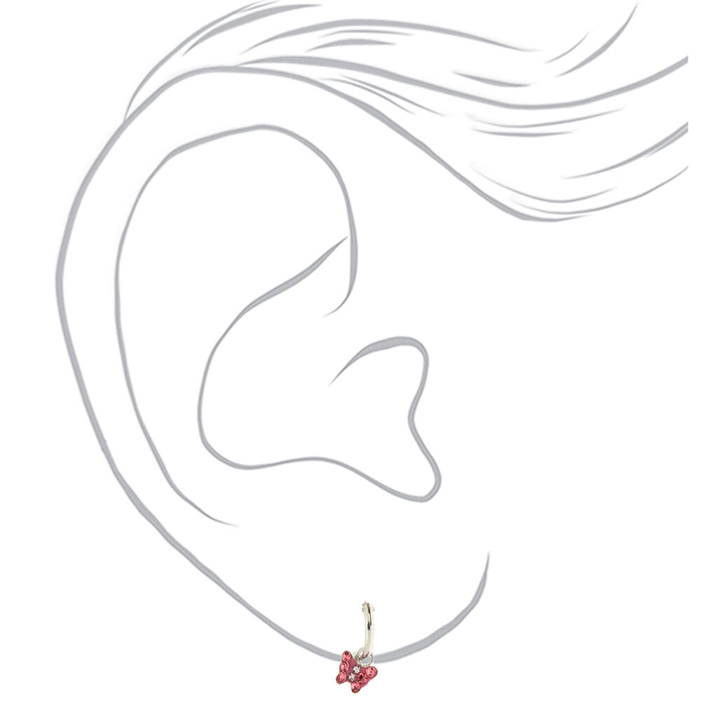 Sterling Silver Butterfly Hoop Earrings - Pink,