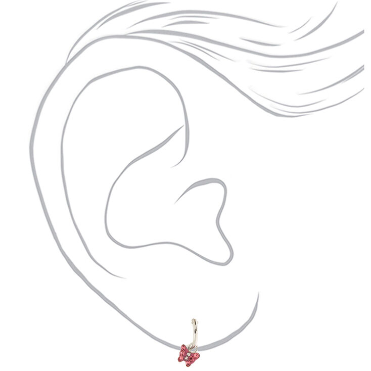 Sterling Silver Butterfly Hoop Earrings - Pink,