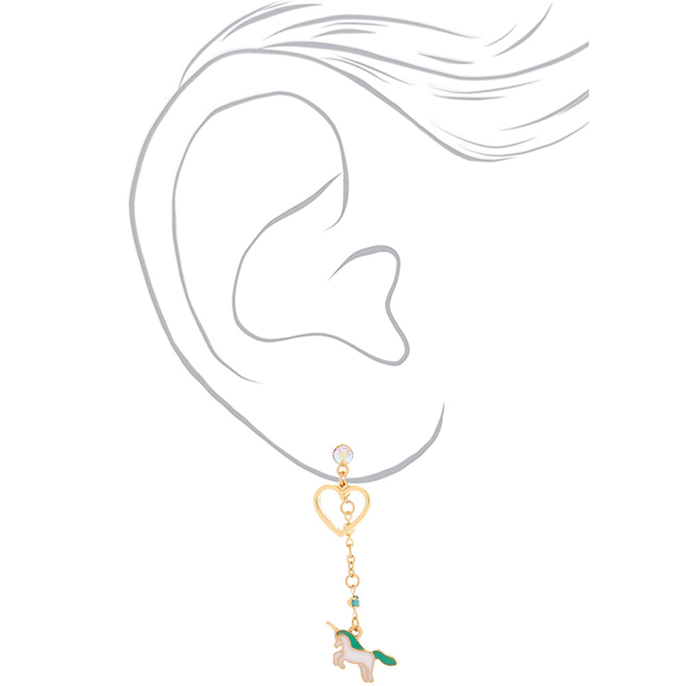 2" Pastel Unicorn Heart Drop Earrings - Turquoise,