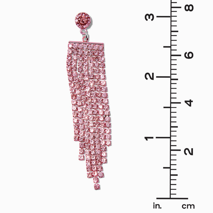 Pink Crystal Fringe 3&quot; Drop Earrings,