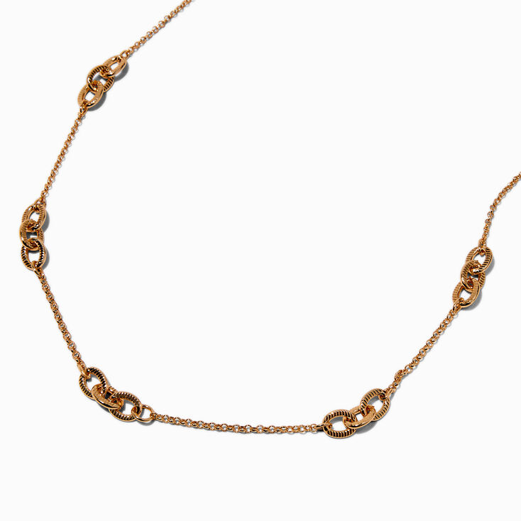 Gold-tone Triple Chain Link Long Necklace,