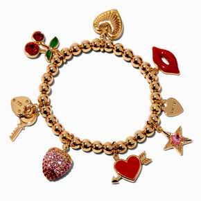 T H E M E x Claire&#39;s Gold-tone Cherry Stretch Charm Bracelet,