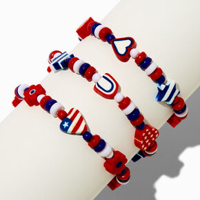 Stars &amp; Stripes Beaded Stretch Bracelets - 3 Pack,
