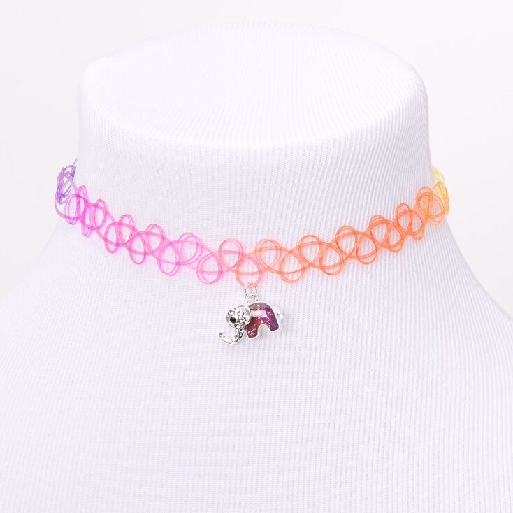Mood Elephant Rainbow Tattoo Choker Necklace,