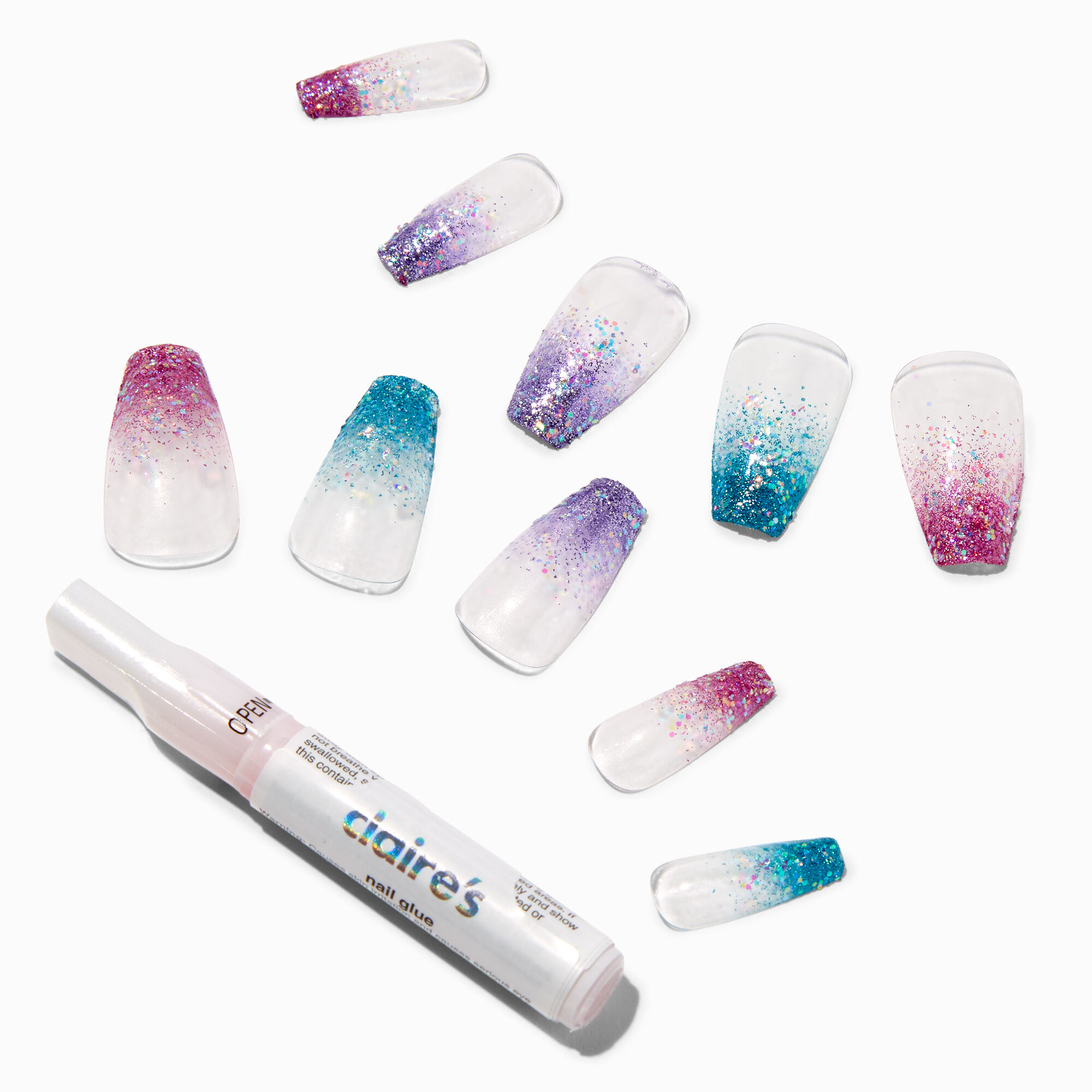 Glitter Tip Squareletto Vegan Faux Nail Set - 24 Pack | Claire's