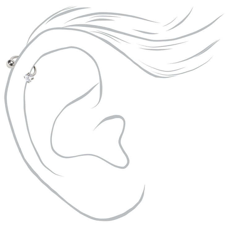 Anneau fer &agrave; cheval pour piercing au cartilage boule zircon cubique 1,2&nbsp;mm en titane couleur argent&eacute;e,