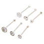 Sterling Silver 22G Faux Crystal Mixed Nose Studs - 6 Pack,