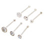 22G Sterling Silver Crystal Mixed Nose Studs - 6 Pack,