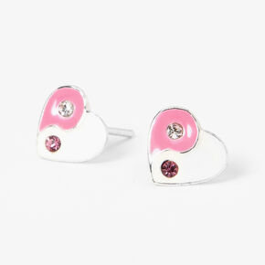 Sterling Silver Pink Yin Yang Heart Stud Earrings,