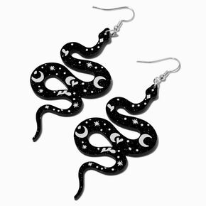 Black Celestial Snake 3&quot; Drop Earrings ,