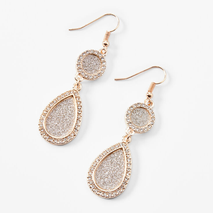Rose Gold Druzy Teardrop 2&quot; Drop Earrings,
