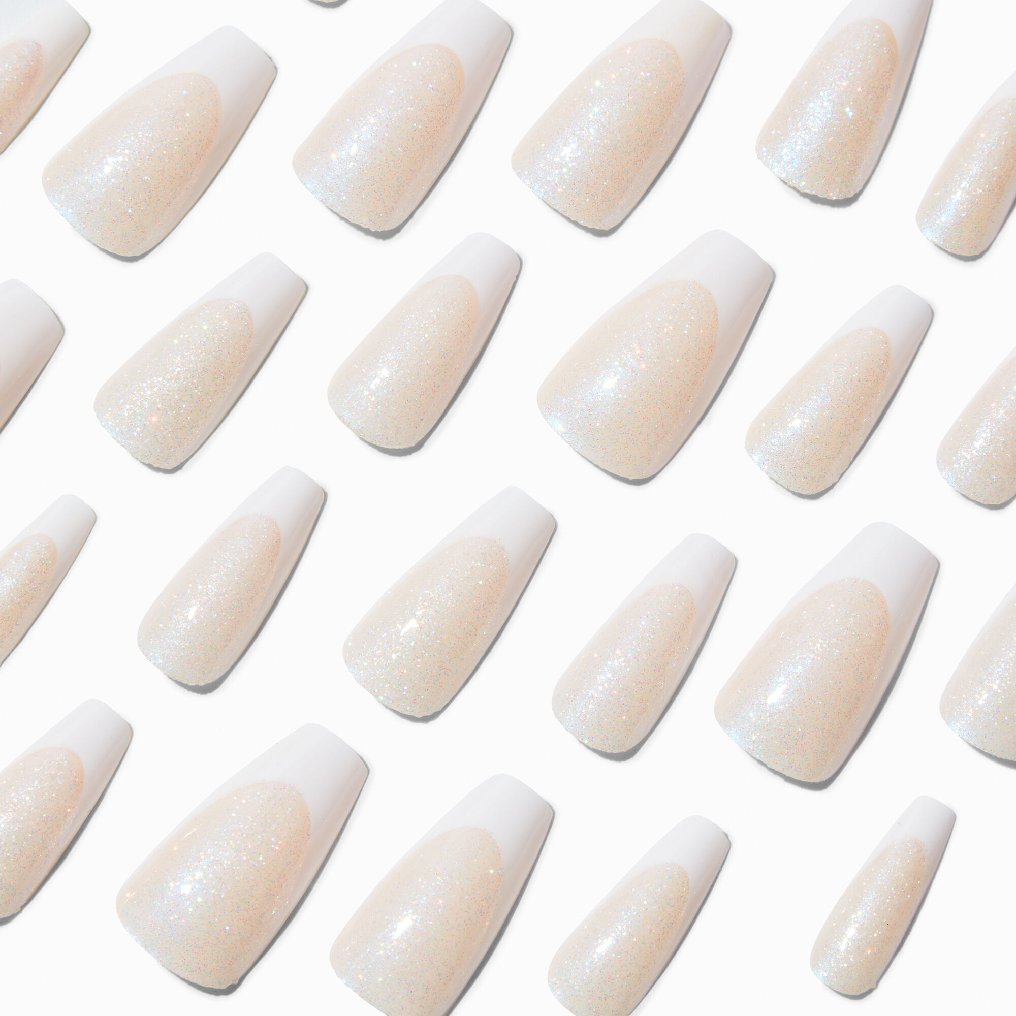 View Claires Glazed French Tip Squareletto Vegan Faux Nail Set 24 Pack White information