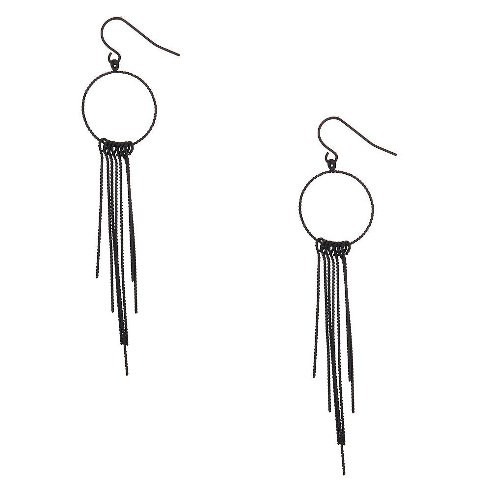 Black 3" Geometric Drop Earrings,