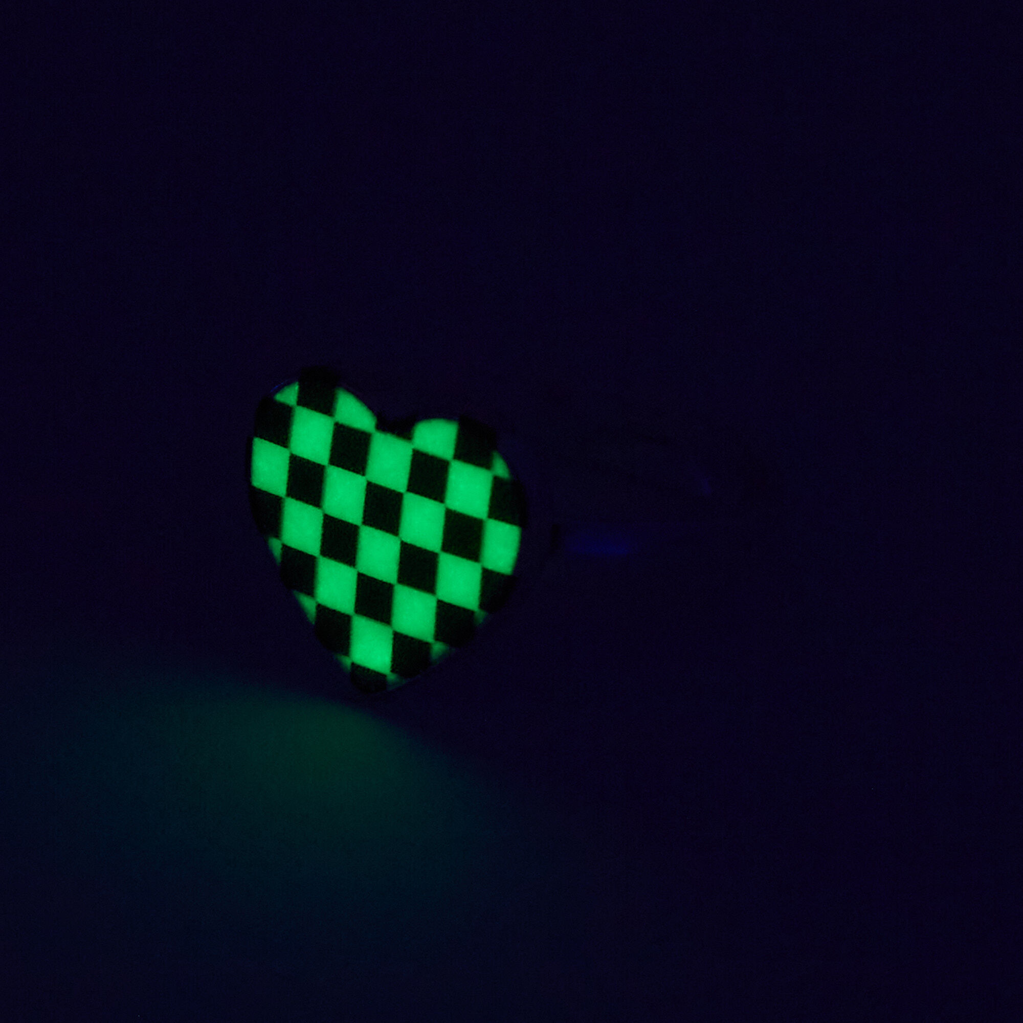Silver Glow In The Dark Checkered Heart Adjustable Ring,