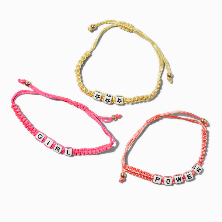 Claire&#39;s Club Rainbow Girl Power Adjustable Braided Bracelets - 3 Pack,