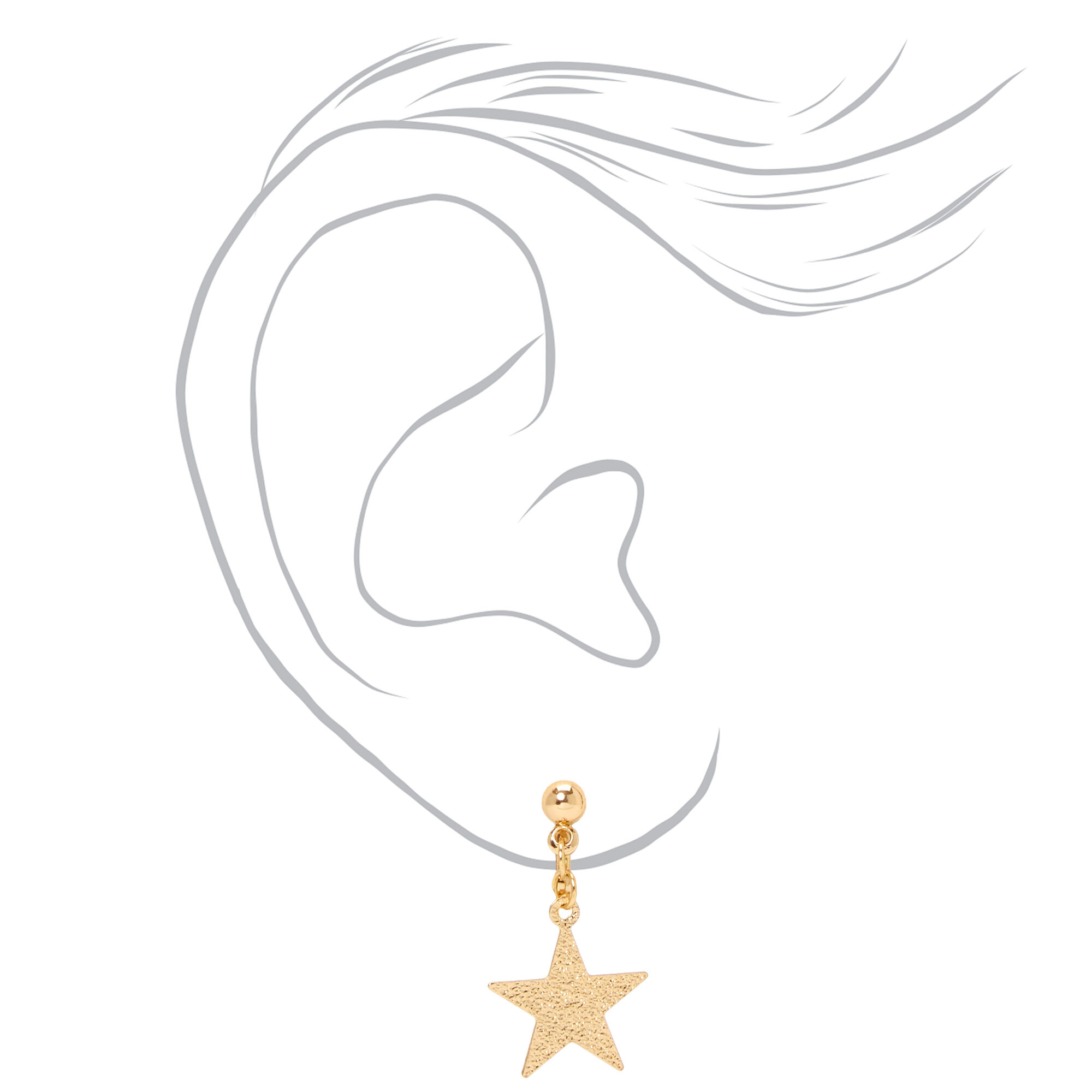 Gold Sandblasted Star Clip On Drop Earrings,