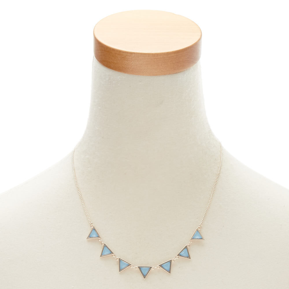 Blue Triangle Statement Necklace & Earrings Set,