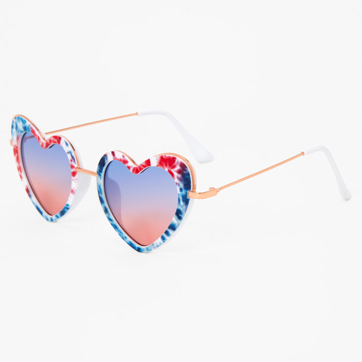 Red, White, And Blue Tie Dye Heart Sunglasses,