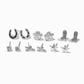 Clous d&#39;oreilles cowgirl couleur argent&eacute;e - Lot de 6,