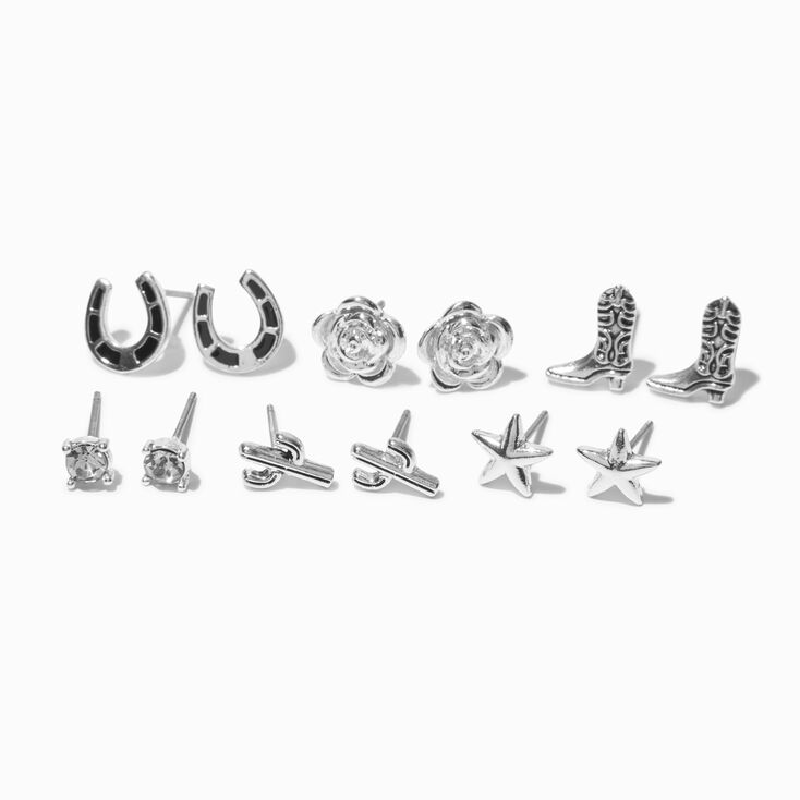Clous d&#39;oreilles cowgirl couleur argent&eacute;e - Lot de 6,