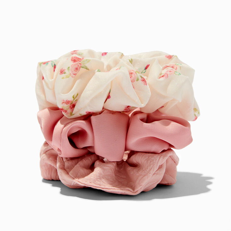 Pink Floral Organza Hair Scrunchies - 3 Pack,
