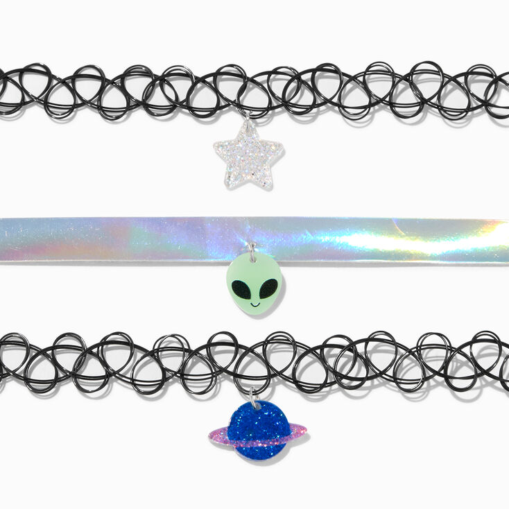 Celestial Glow In The Dark Black Tattoo Choker Necklaces - 3 Pack,