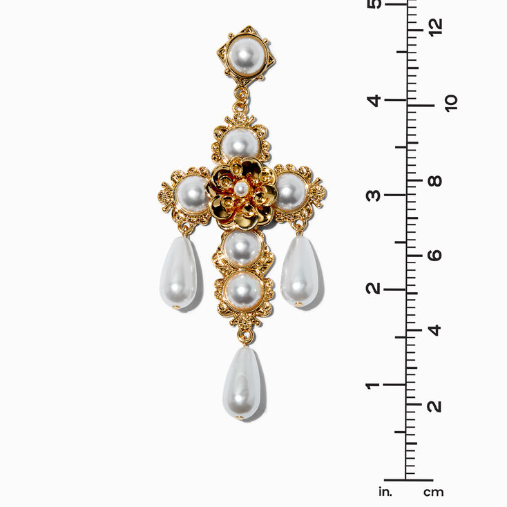 Pendantes 4&nbsp;cm grosse croix perles d&#39;imitation couleur dor&eacute;e,