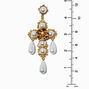 Gold-tone Pearl Large Cross 4&quot; Drop Earrings ,