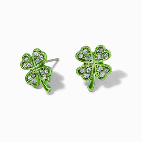 Green Crystal Shamrock Stud Earrings,