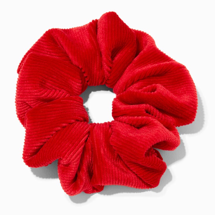 Ribbed Velvet Medium Hair Scrunchie - Red